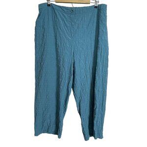 Habitat Wide Leg Pants Size XL Textured Crinkle Lagenlook Green